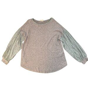 NEW MARISA JULL GRAY/PINK HEATHERED LONG BALLOON SLEEVE TOP LARGE
